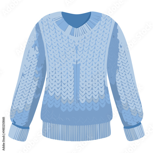Light blue knit sweater with woven texture - vector illustration