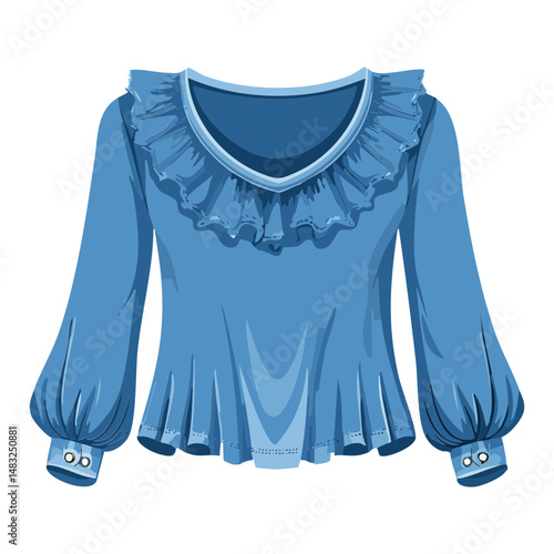 Blue blouse with pleated ruffles - vector illustration