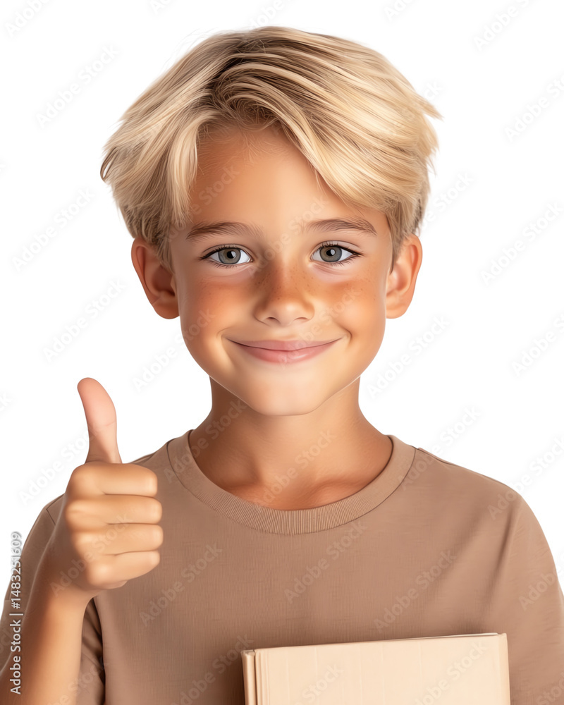 Element Isolated Transparent Happy child giving a thumbs up with book. PNG DIE-CUT for advertising Element Isolated Transparent Happy child giving a thumbs up with book. PNG DIE-CUT for advertising