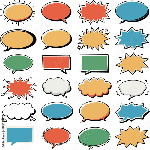 colorful comic speech bubbles and pop art explosions vector set