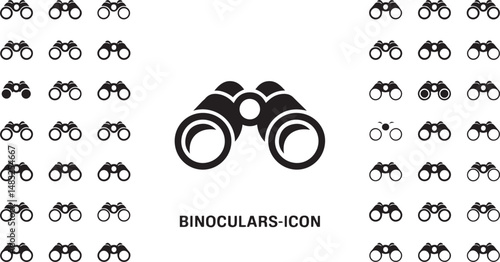 High-quality binoculars icon featuring a sleek, modern design set against a clean white background, ideal for use in travel, exploration, and outdoor adventure-themed projects.