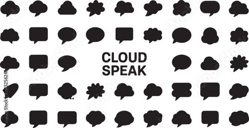 Collection of cloud-shaped speech bubble icons with varying styles, ideal for use in communication, messaging, and dialogue interface designs.