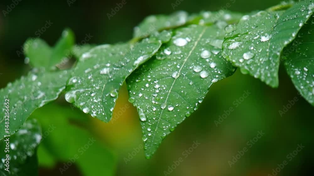 Emerald Elegance: Capturing the delicate beauty of nature, pristine water droplets delicately cling to the lush, emerald green leaves after a refreshing shower. Emerald Elegance: Capturing the delicate beauty of nature, pristine water droplets delicately cling to the lush, emerald green leaves after a refreshing shower.