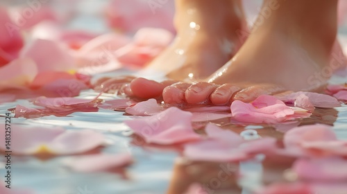 Relaxing foot soak with rose petals and essential oils