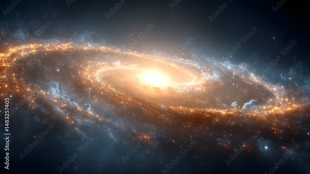 Obraz premium Spiral Galaxy with Bright Core and Starry Background in Deep Space Environment