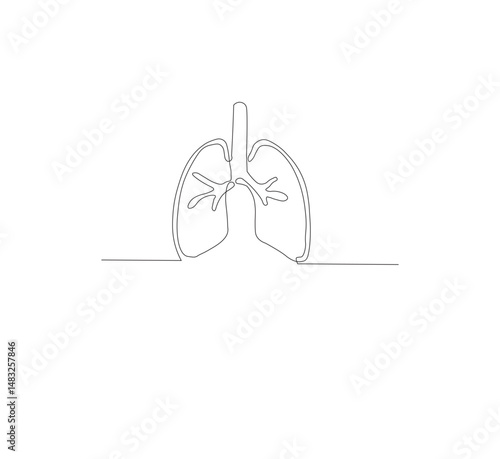 Continuous single line on the anatomy of the lungs. White background Minimalist vector illustration.