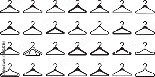 Assortment of clothes hanger silhouettes showcasing various designs, suitable for fashion retail, wardrobe organization, and clothing store branding visuals.
