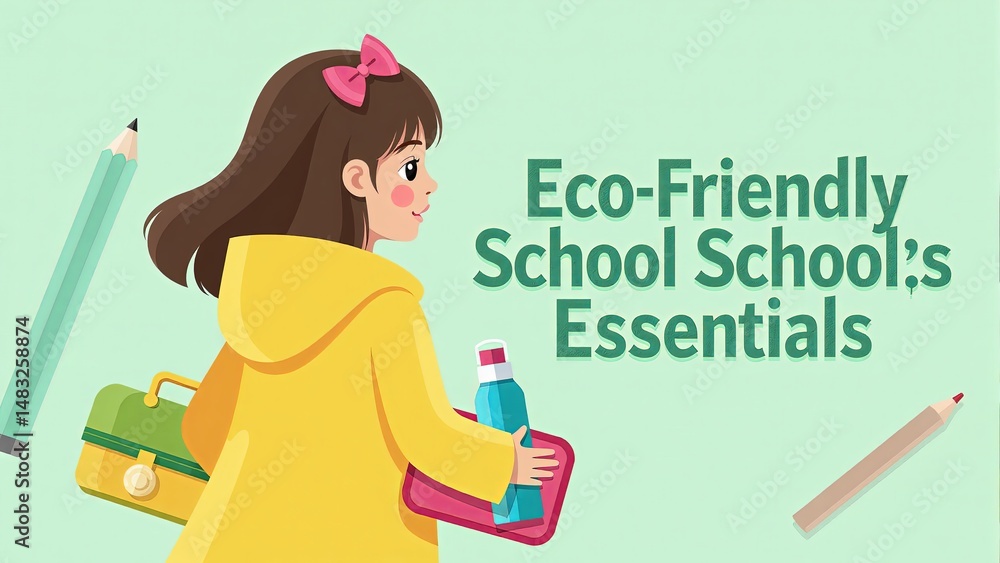 Fototapeta premium Girl Carrying School Essentials- Eco Friendly