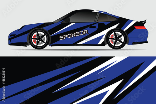 Sleek race car design with dynamic graphics in motion