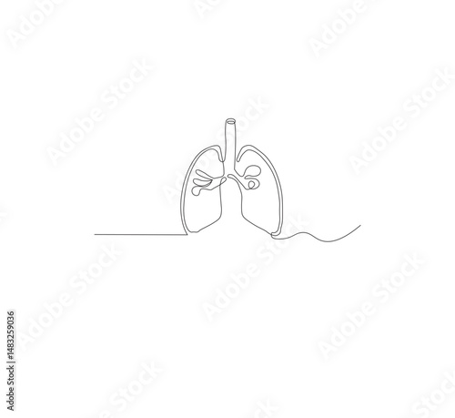 Continuous single line on the anatomy of the lungs. White background Minimalist vector illustration.