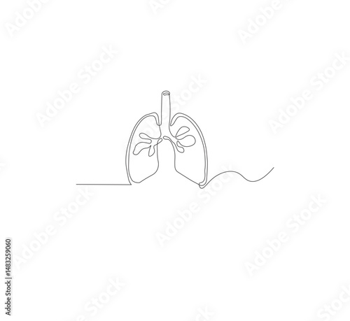 Continuous single line on the anatomy of the lungs. White background Minimalist vector illustration.