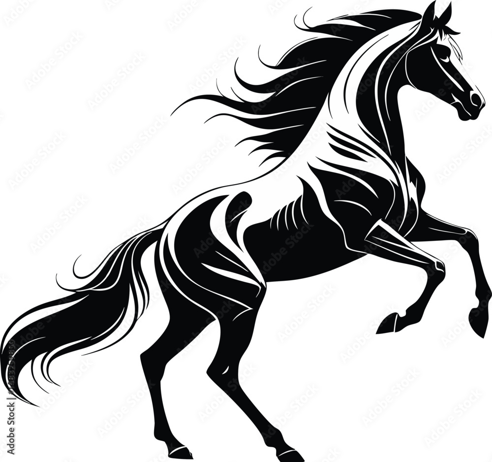 Obraz premium Rearing horse cut out silhouette - vector horse icon