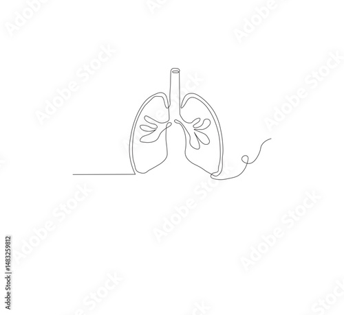 Continuous single line on the anatomy of the lungs. White background Minimalist vector illustration.