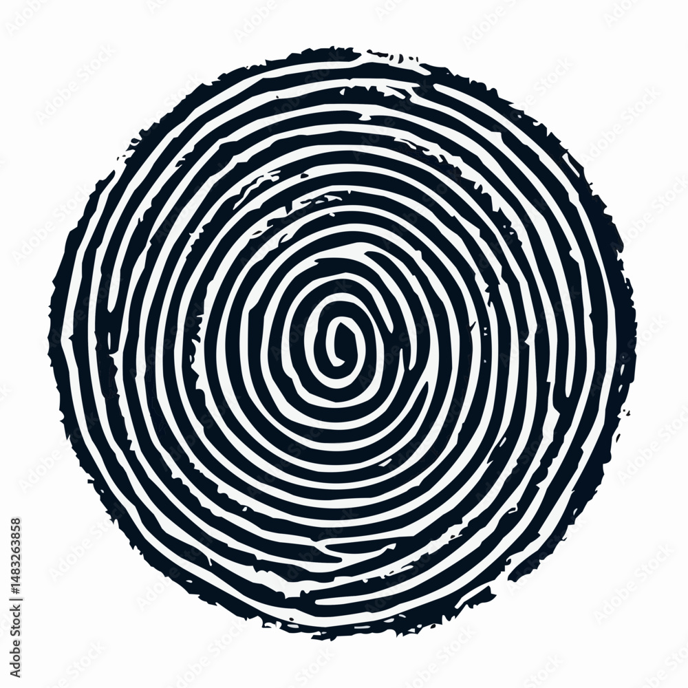 Fototapeta premium A detailed close-up of a human fingerprint, showcasing unique ridges in a circular pattern. The image highlights the intricate details of the fingerprint, suggesting identity and individuality.