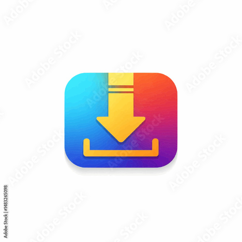 Download button icon, colorful app icon, digital download symbol