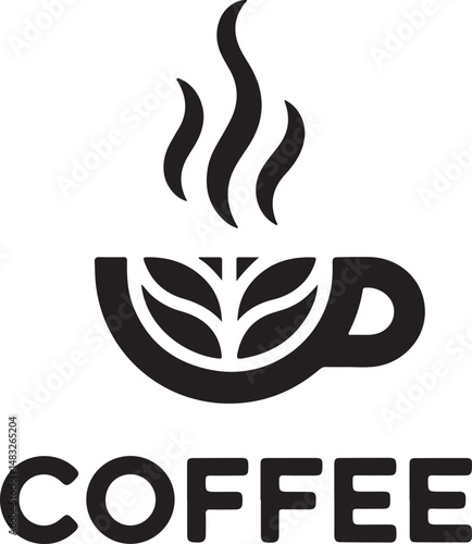 A minimalist and modern logo design for a coffee company, featuring a stylized black coffee cup icon vector on white background