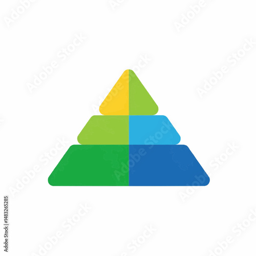 A colorful pyramid representing a hierarchical structure or process, with distinct layers and vibrant hues.