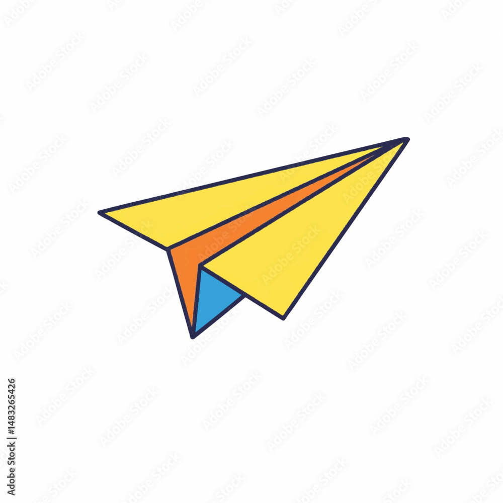 Naklejka premium Paper airplane flying, colorful origami plane