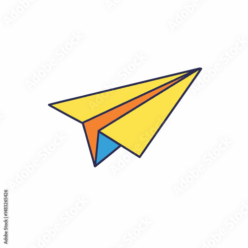 Paper airplane flying, colorful origami plane