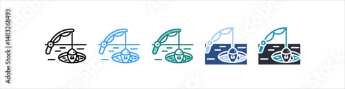 Ice Fishing Icon In Different Style Vector