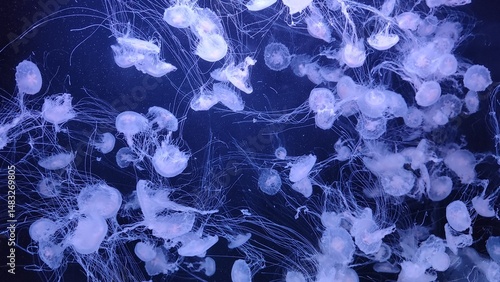 abstract blue background, Seabed, Aquarium, Jellyfish, Beautiful Jellyfish