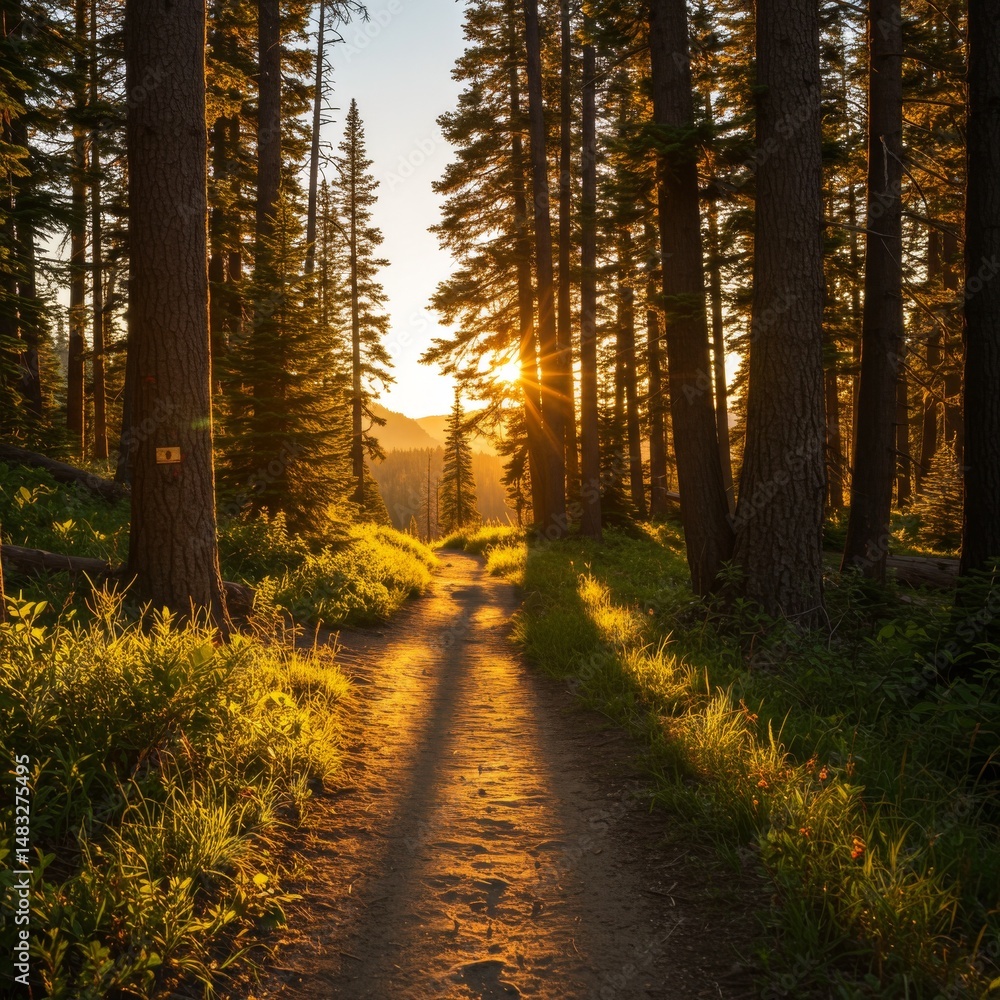 Fototapeta premium Sunset Trail Through a Golden Forest
