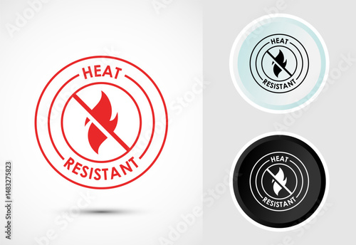Heat resistant icon design illustration, Heat resistant label sign symbol in color, black and white