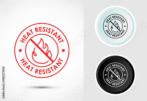 Heat resistant icon design illustration, Heat resistant label sign symbol in color, black and white