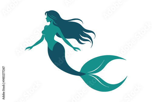 Beautiful mermaid black silhouette vector icon design on white background