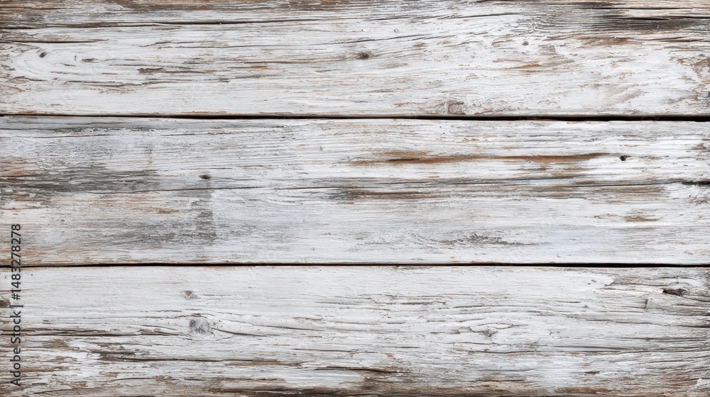 Fototapeta premium Weathered whitewashed wood planks. Horizontal wood grain texture