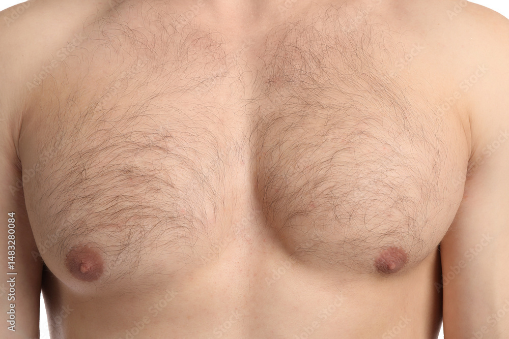 Fototapeta premium Young man with hairy chest, closeup. Epilation procedure