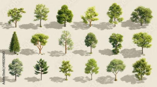 Variety of trees in isometric view