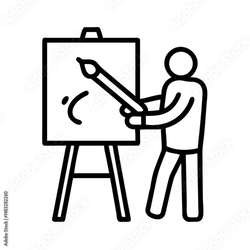Artist Drawing on Large Canvas Icon Representing Creative Process and Fine Art Illustration