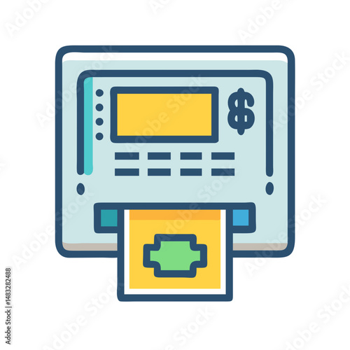ATM Machine with Cash Dispense Icon Representing Automated Banking and Money Withdrawal