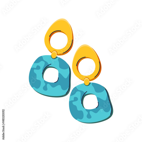 Retro woman earrings icon in vintage fashion style. Vector female jewelry accessory or feminine ear wear outfit. Head decoration or beauty hoop ornament. Lady earwear, girl trinket item. 90s wearable.