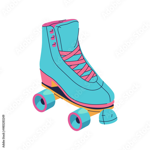 Retro roller with wheels or rollerblading footwear. Vector isolated icon for speed sport or clipart for motion and fitness hobby. Movement urban exercise item. Nostalgic emblem for athletic recreation