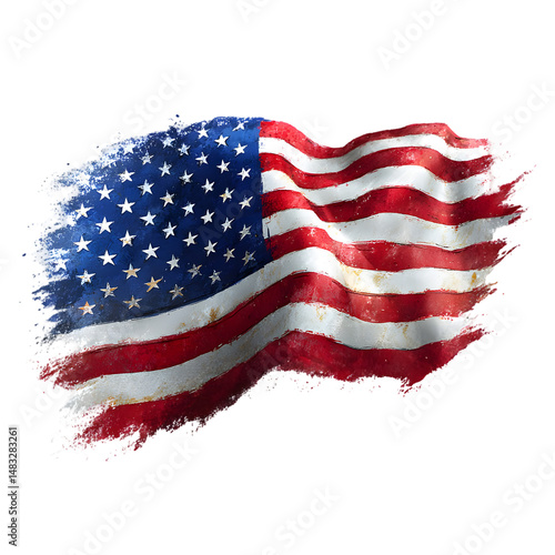 Distressed Waving American Flag Grunge Style Transparent Background