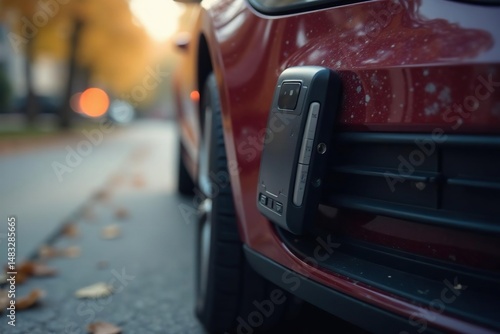GPS tracker attached to a car, hidden under the bumper Close-up view , anti-theft, car, automotive