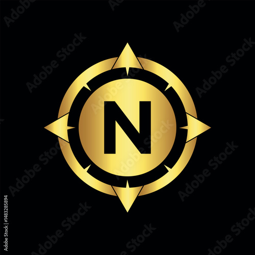 Compass Logo combine with letter N vector template