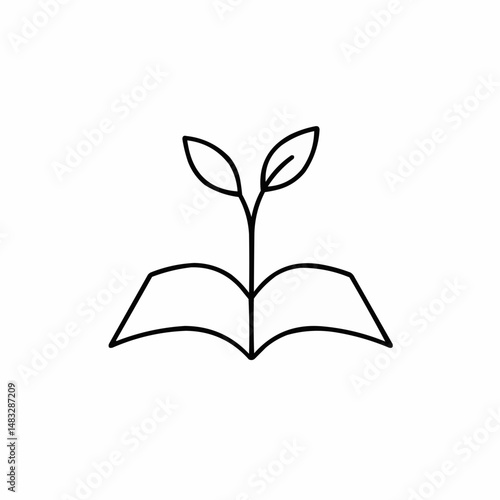Open book with a sprout growing from its pages. Very few lines, minimal detail