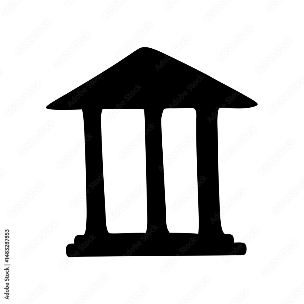 Simple black and white drawing of a classical building with columns Simple black and white drawing of a classical building with columns
