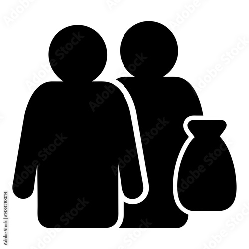 Two people and a sack symbol for commerce or illegal activity