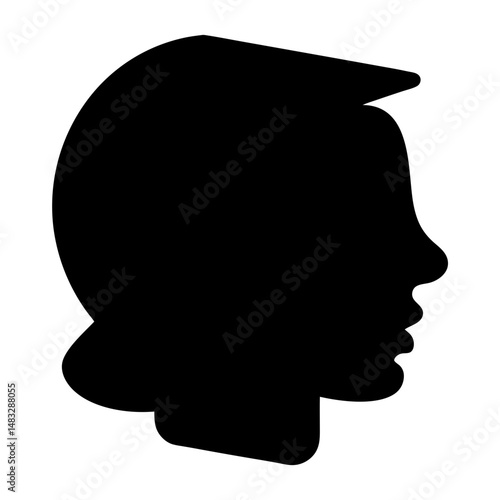 Monochrome profile silhouette of a woman with a short, flipped hairstyle