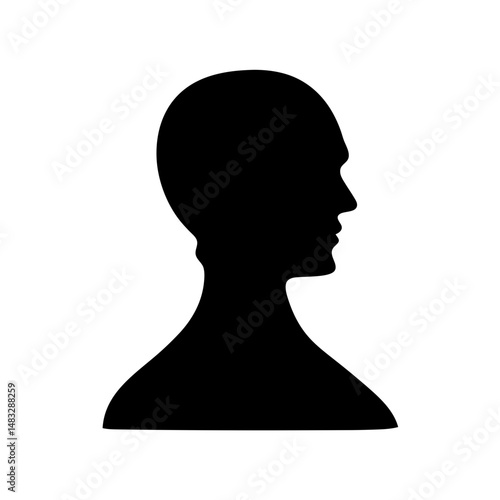 Silhouette of a human head and upper torso shown in profile view