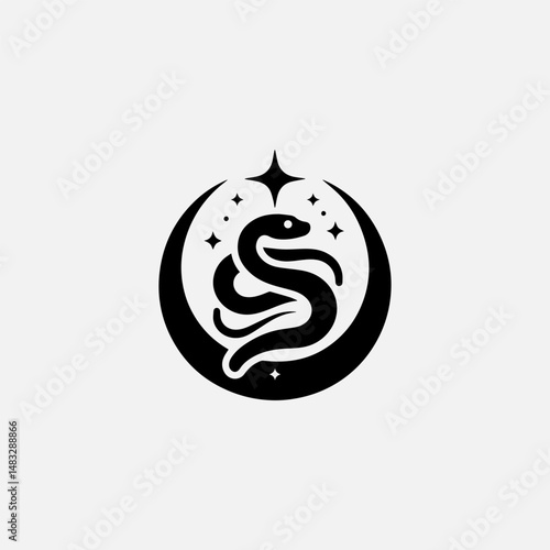 Artistic black and white serpent logo with meticulously crafted scale details and organic flowing contours 