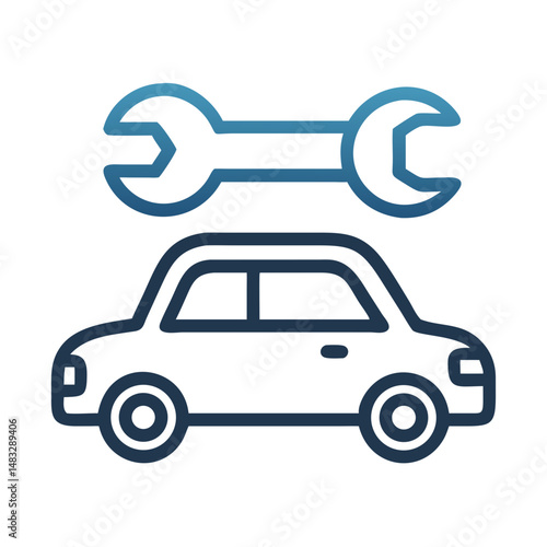 Car with Wrench Icon Representing Vehicle Repair and Auto Maintenance Services