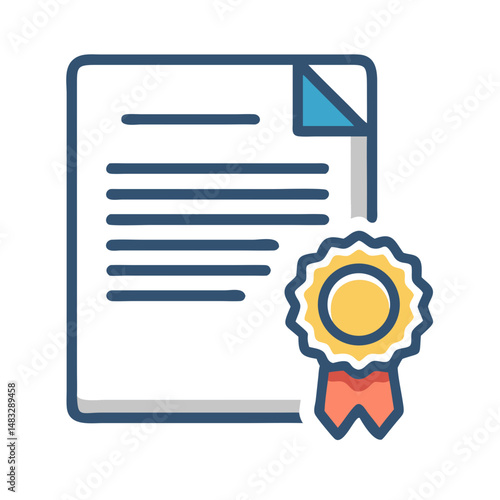 Certificate Document with Award Ribbon Icon Representing Official Recognition and Achievement Certification