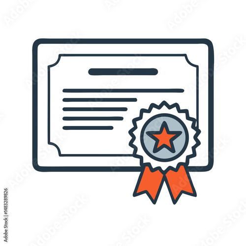 Certificate with Star Seal Icon Representing Achievement Recognition and Official Award