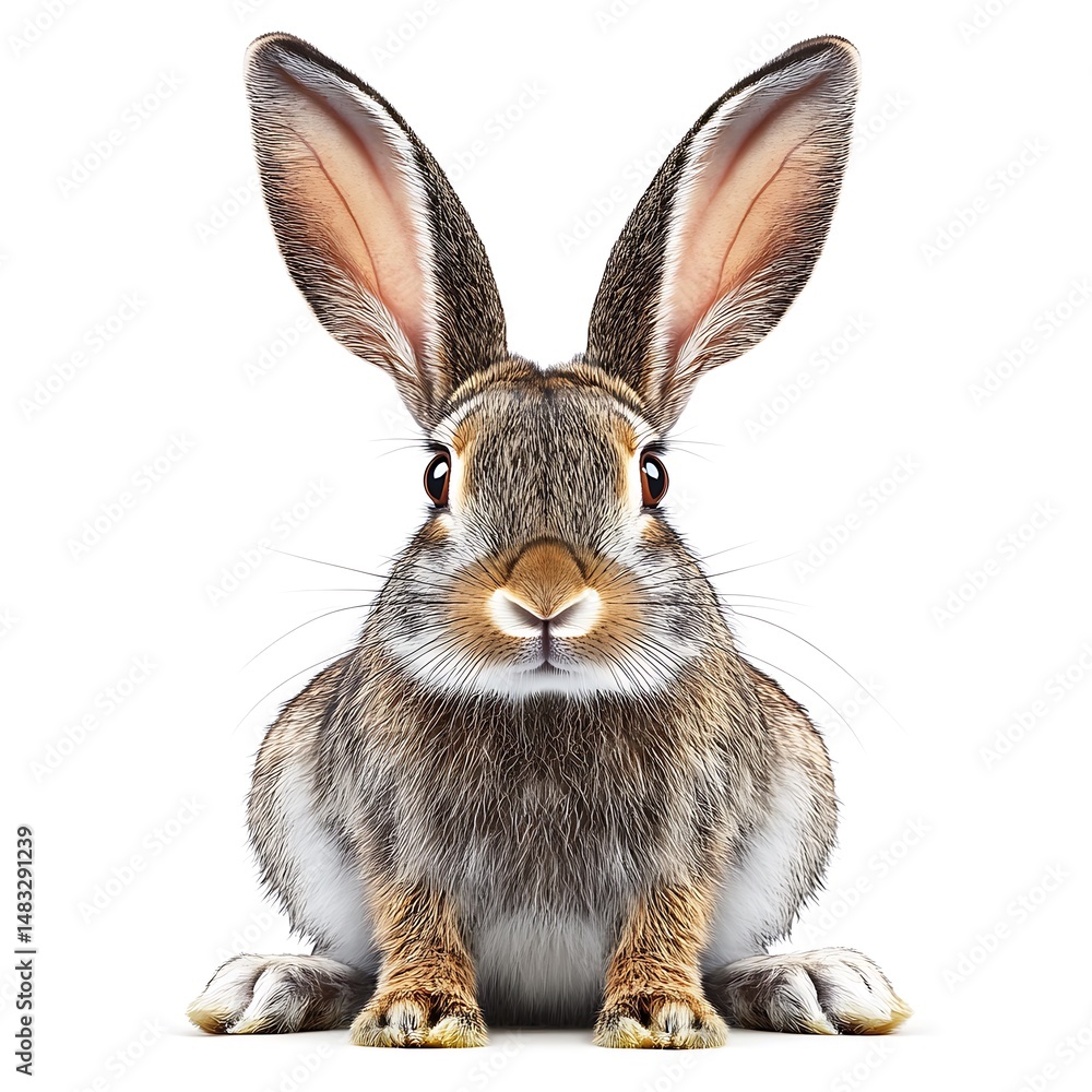 Obraz premium Enchanting Studio Shot of a Wild Brown Hare Sitting Upright with Large Ears