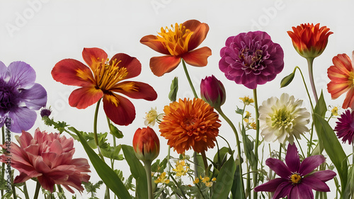 Floral Symphony: A vibrant tapestry of diverse, colorful blossoms flourishes, showcasing nature's artistry and seasonal beauty with exquisite detail.